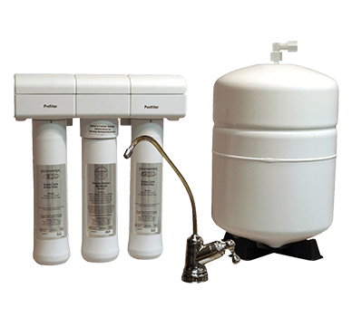 The ERO 175 Reverse Osmosis water filtration system with a silver faucet and white tank