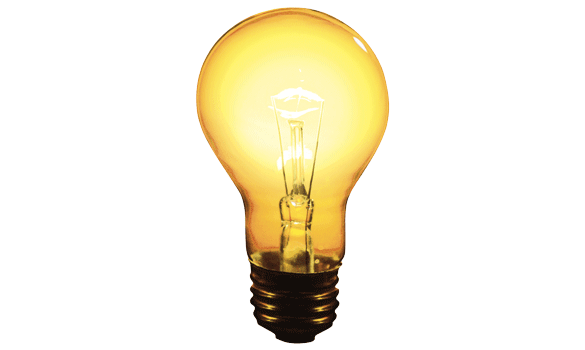 A lit incandescent light bulb