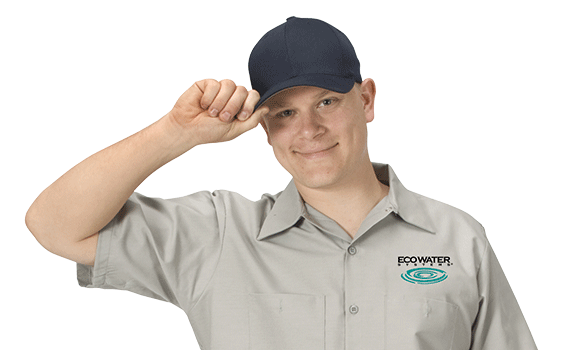 EcoWater maintenance man tipping his black hat