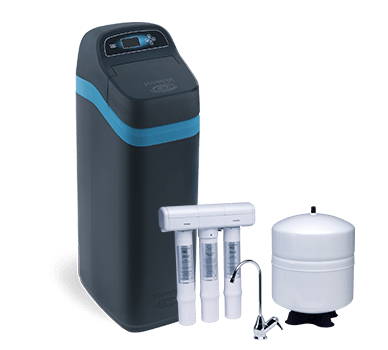 A whole home water filtration system including a black water softener and reverse osmosis system
