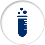 Blue icon of a test tube with a substance bubbling out of it