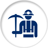 Blue outline of a miner holding a pickaxe