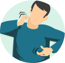 A cartoon graphic of a man scratching his neck and chest