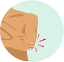 A cartoon graphic of a an elbow with red lines to denote irritation