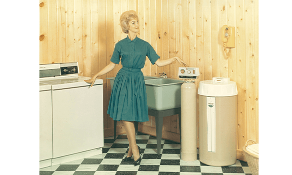 A woman from the 1950s in a laundry room