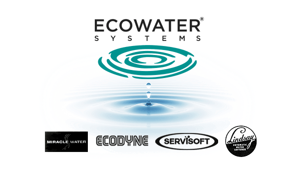 Graphic with logos - EcoWater, Miracle Water, Ecodyne, Servisoft, Lindsay