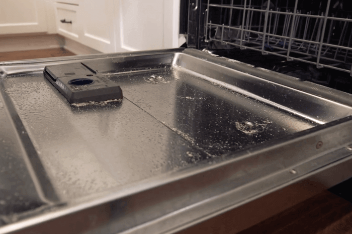 The inside of a dishwasher